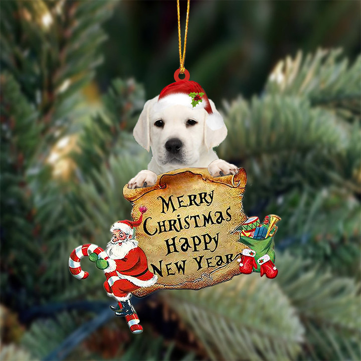 WHITE Labrador Merry Christmas&Happy New Year Hanging Ornament