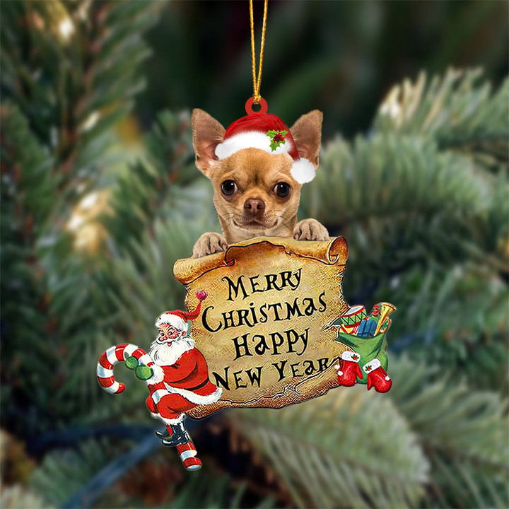 TAN Chihuahua Merry Christmas&Happy New Year Hanging Ornament