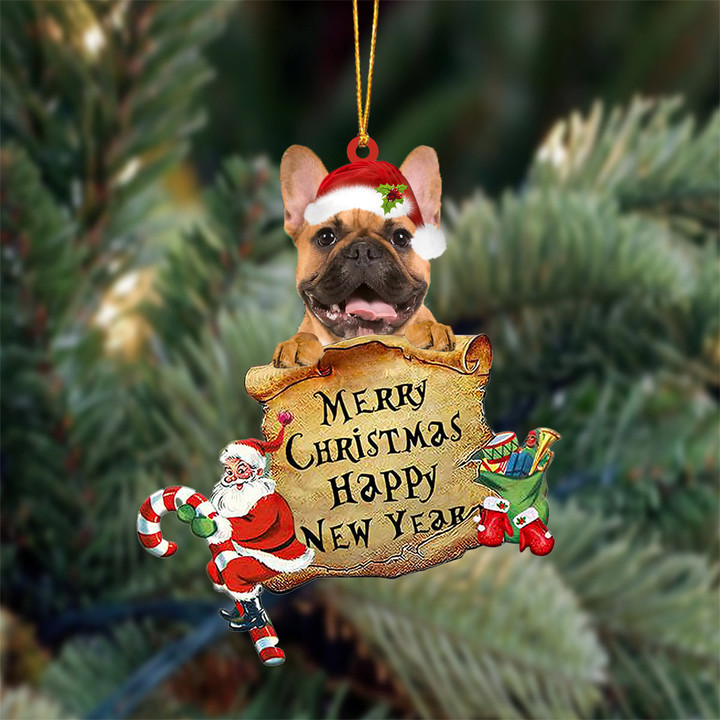 brown French Bulldog Merry Christmas&Happy New Year Hanging Ornament