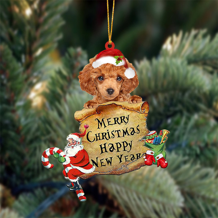 RED Toy Poodle Merry Christmas&Happy New Year Hanging Ornament