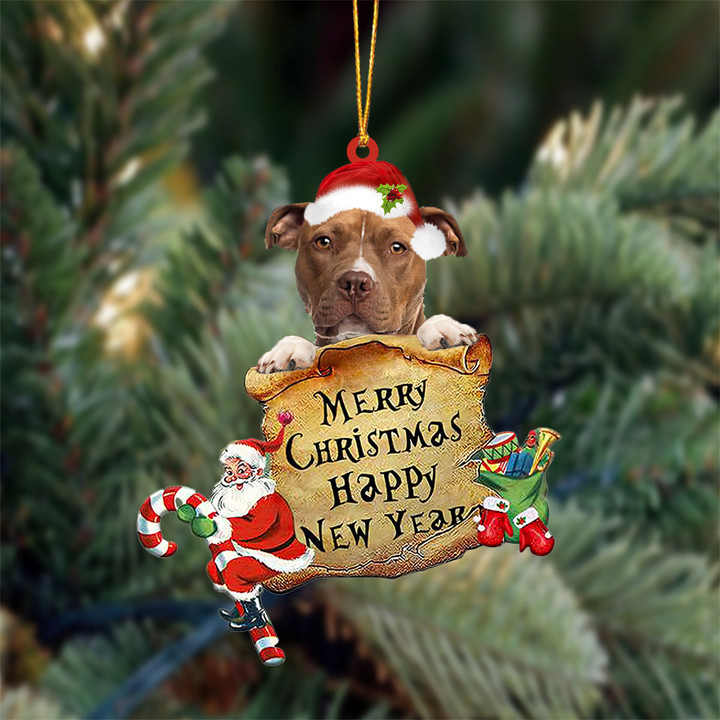 BROWN Pitbull Merry Christmas&Happy New Year Hanging Ornament