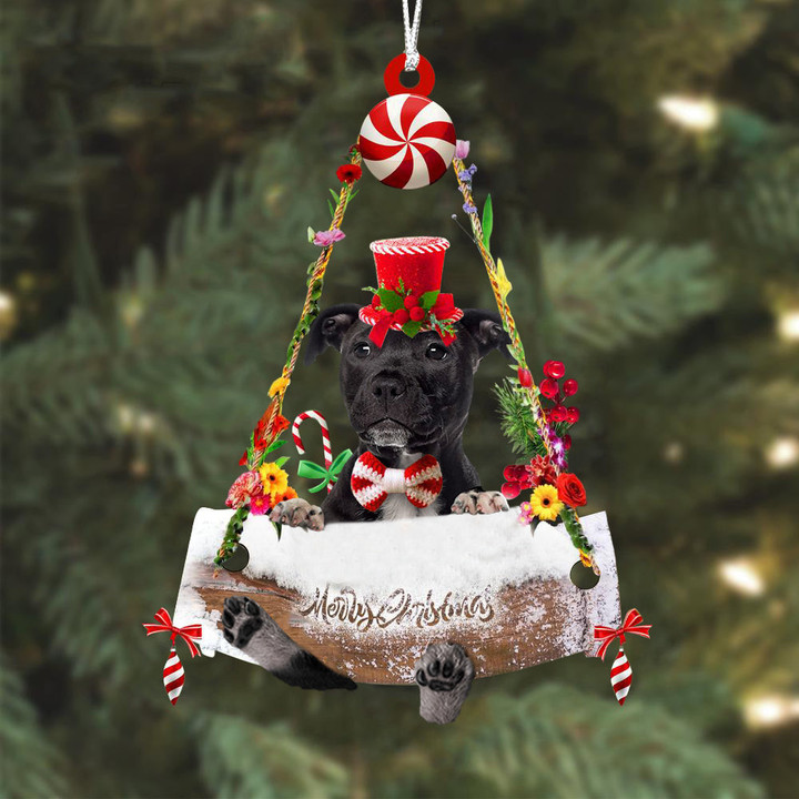 American Staffordshire Terrier 2 Hugging Wood Merry Christmas Ornament
