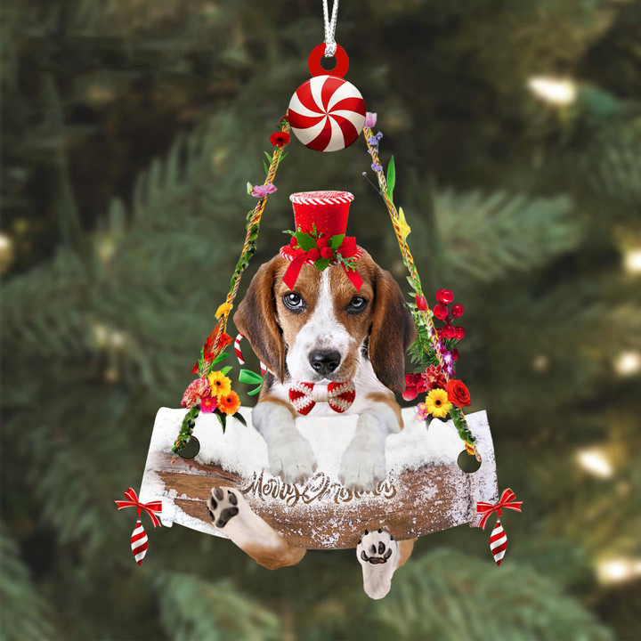 Beagle 3 Hugging Wood Merry Christmas Ornament