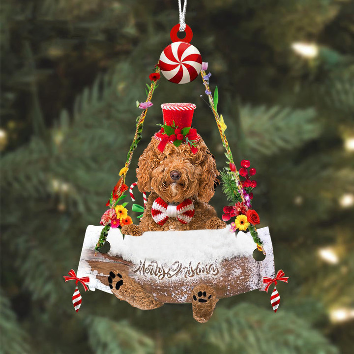 Labradoodle Hugging Wood Merry Christmas Ornament
