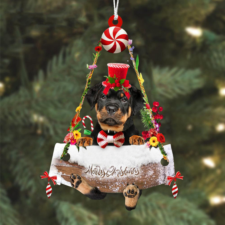 Rottweiler Hugging Wood Merry Christmas Ornament