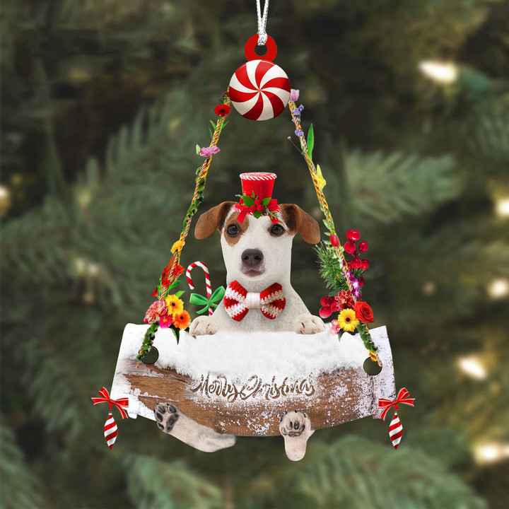 Jack Russell Terrier 2 Hugging Wood Merry Christmas Ornament