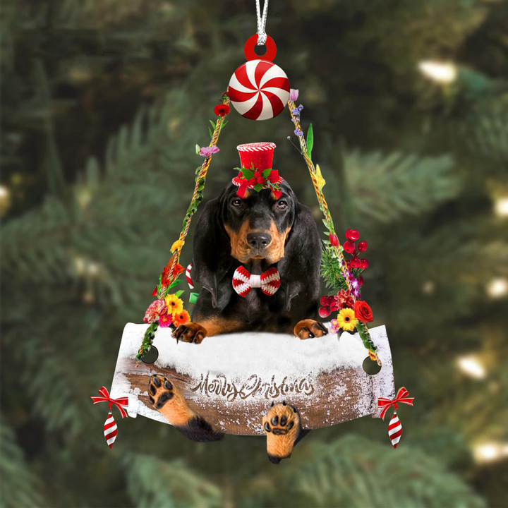 Coonhound Hugging Wood Merry Christmas Ornament