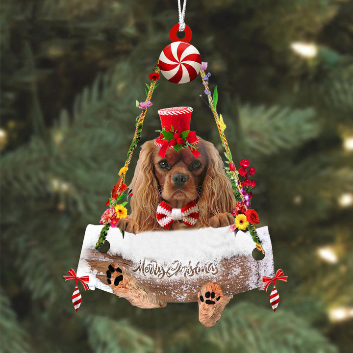 Cavalier King Charles Spaniel 3 Hugging Wood Merry Christmas Ornament