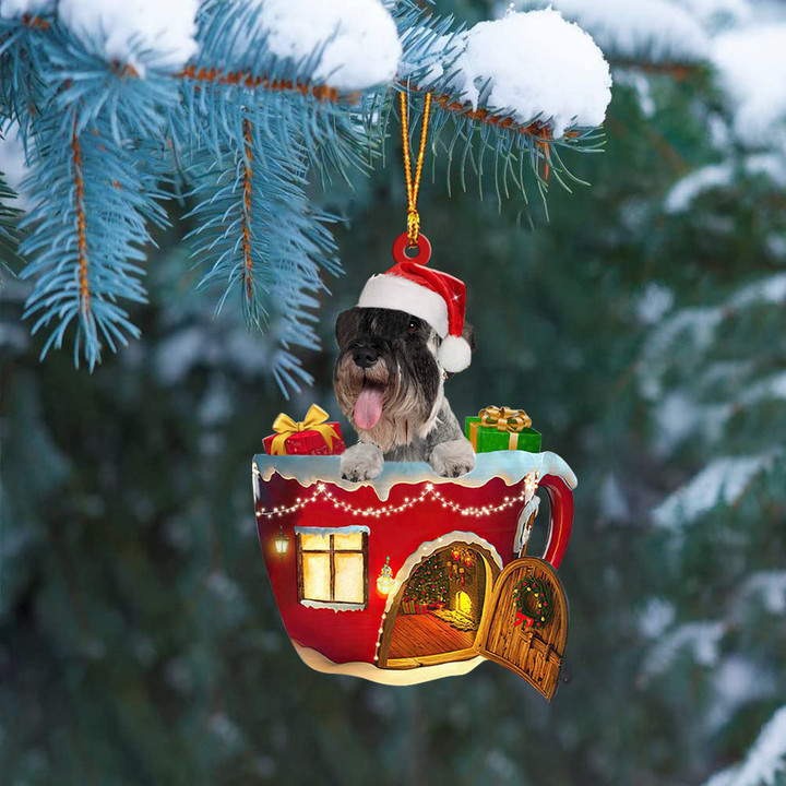 Standard Schnauzer In Red House Cup Merry Christmas Ornament