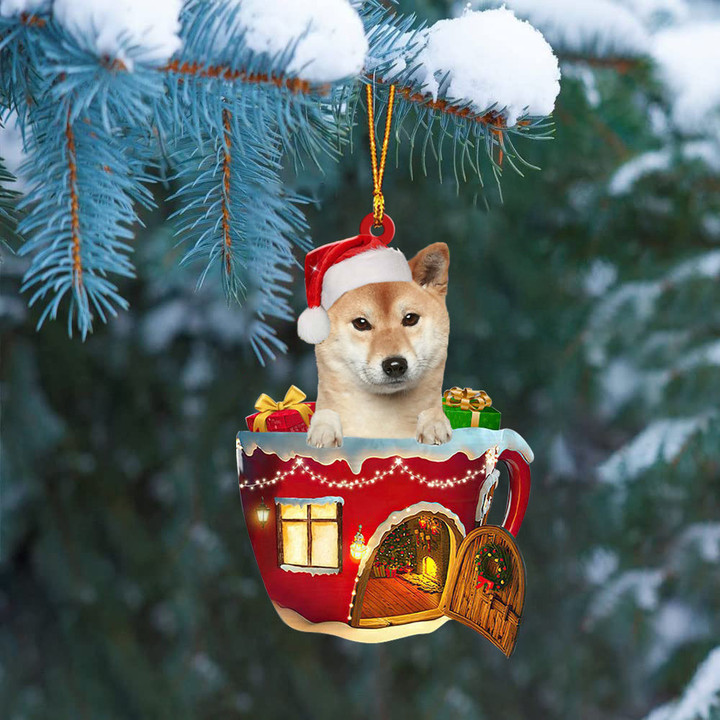 Shiba Inu  2 In Red House Cup Merry Christmas Ornament