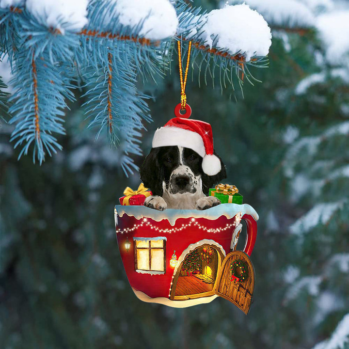 English Springer Spaniel In Red House Cup Merry Christmas Ornament
