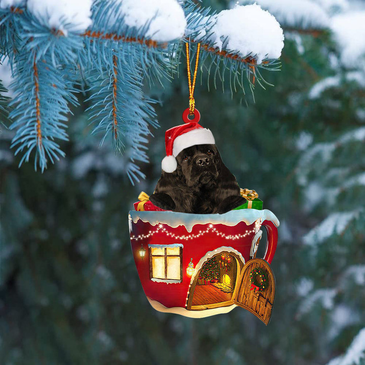 BLACK American Cocker Spaniel In Red House Cup Merry Christmas Ornament
