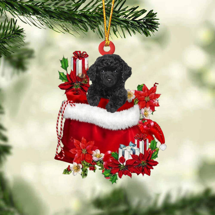 Poodle In Gift Bag Christmas Ornament