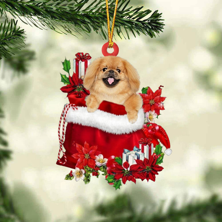 pekingese In Gift Bag Christmas Ornament