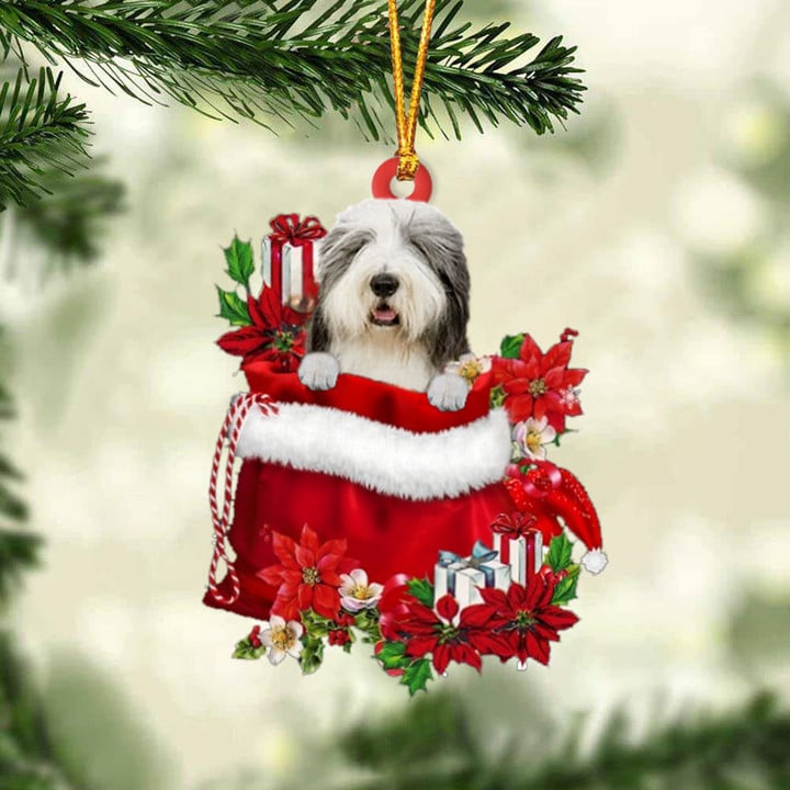 Old English Sheepdog In Gift Bag Christmas Ornament