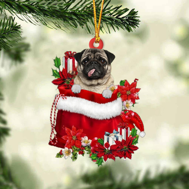 Pug In Gift Bag Christmas Ornament