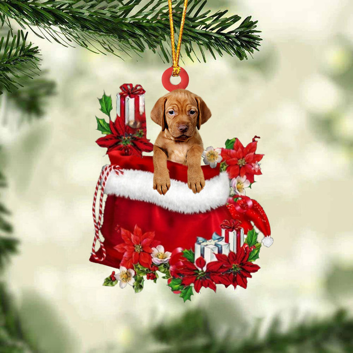 Vizsla In Gift Bag Christmas Ornament