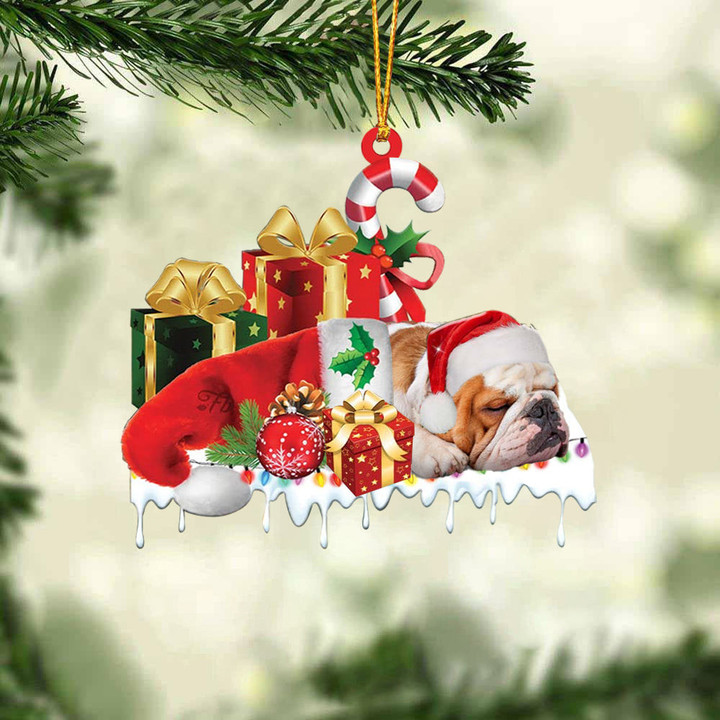 Bulldog Merry Christmas Hanging Ornament-0211