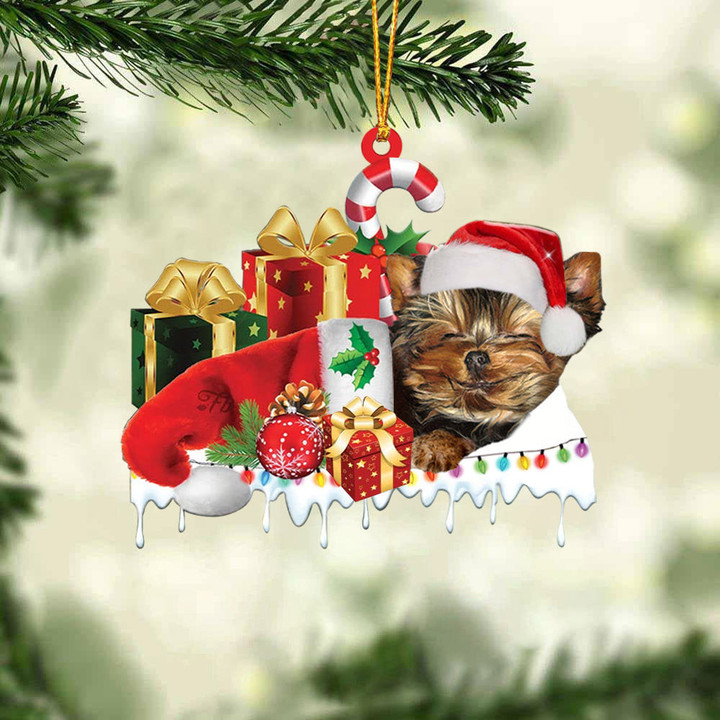 Yorkshire terrier02 Merry Christmas Hanging Ornament-0211