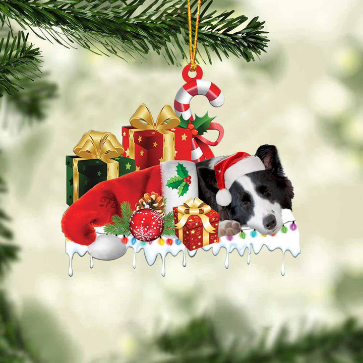 Border collie Merry Christmas Hanging Ornament-0211