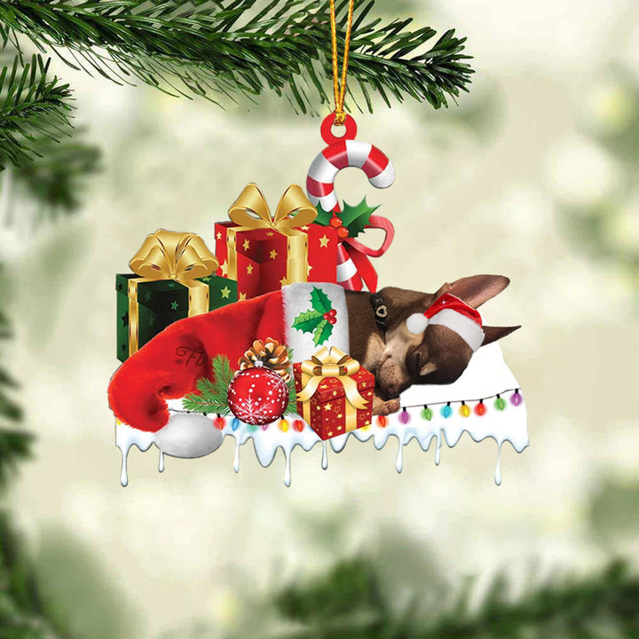 Brown chihuahua Merry Christmas Hanging Ornament-0211