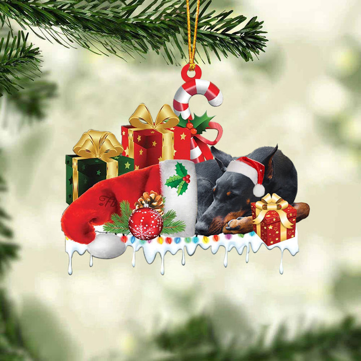 Doberman Merry Christmas Hanging Ornament-0211