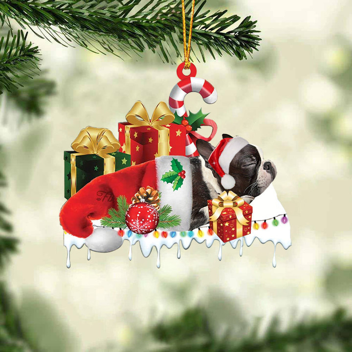 Boston terrier Merry Christmas Hanging Ornament-0211
