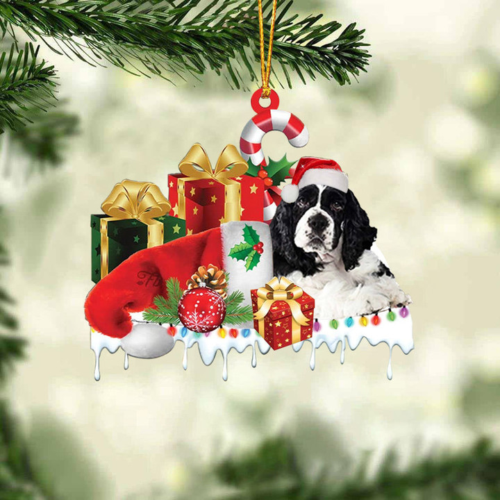Cocker Spaniel(Black and white) Merry Christmas Hanging Ornament-0211