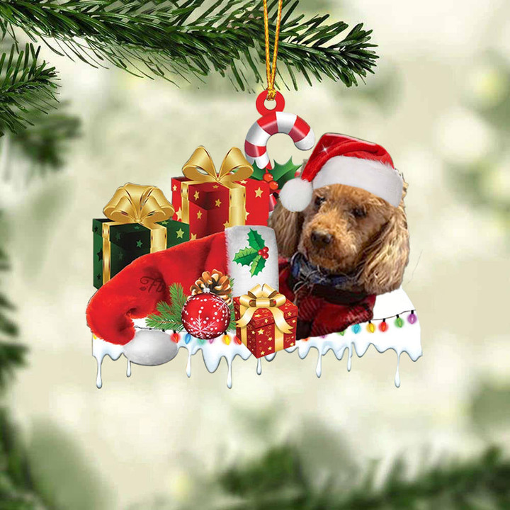 Red poodle Merry Christmas Hanging Ornament-0211