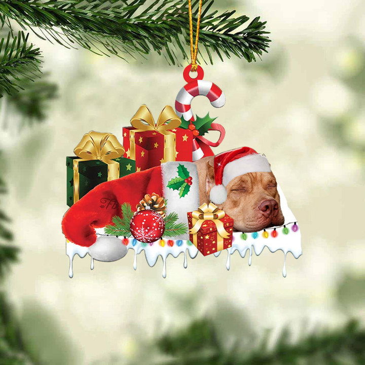 Pit Bull Merry Christmas Hanging Ornament-0211