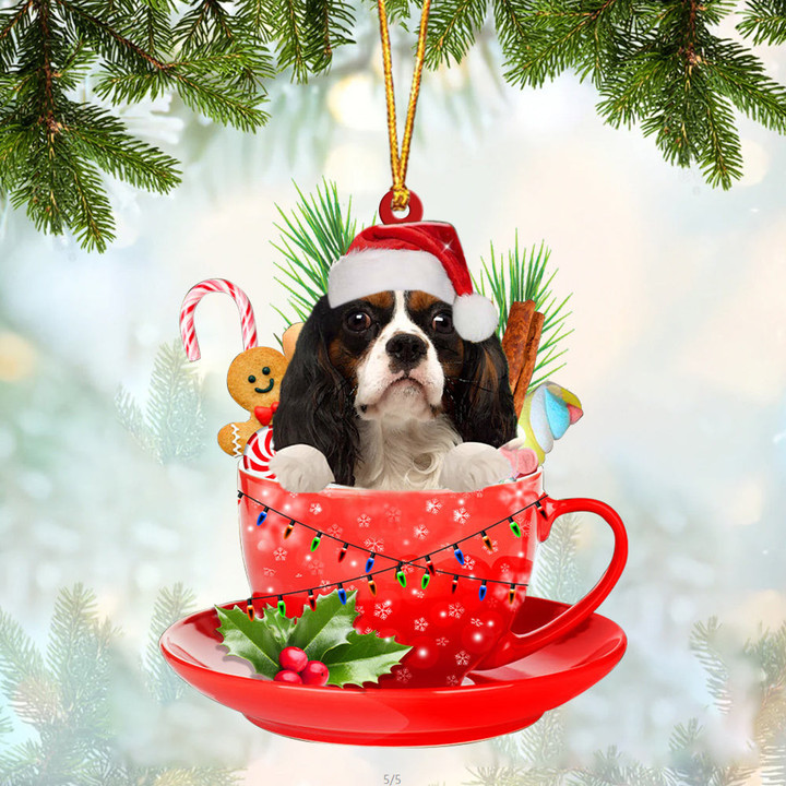 Cavalier King Charles Spaniel In Cup Merry Christmas Ornament