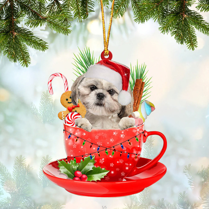 CREAM Shih Tzu In Cup Merry Christmas Ornament