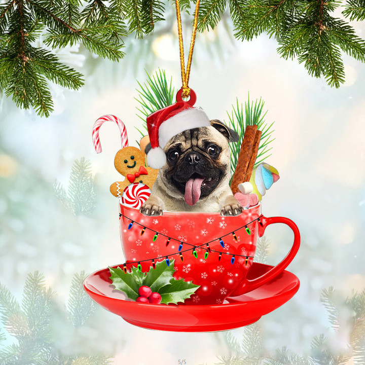 FAWN Pug In Cup Merry Christmas Ornament