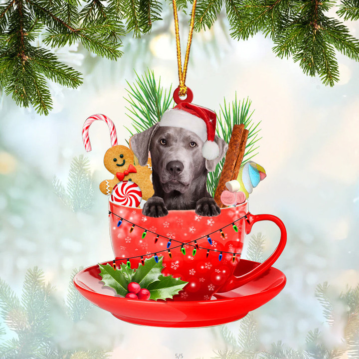 SILVER Labrador In Cup Merry Christmas Ornament
