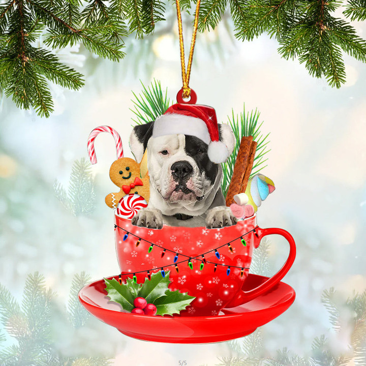 American Bulldog2 In Cup Merry Christmas Ornament