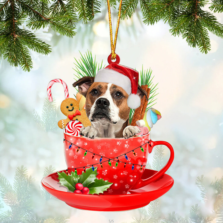 American Bulldog In Cup Merry Christmas Ornament