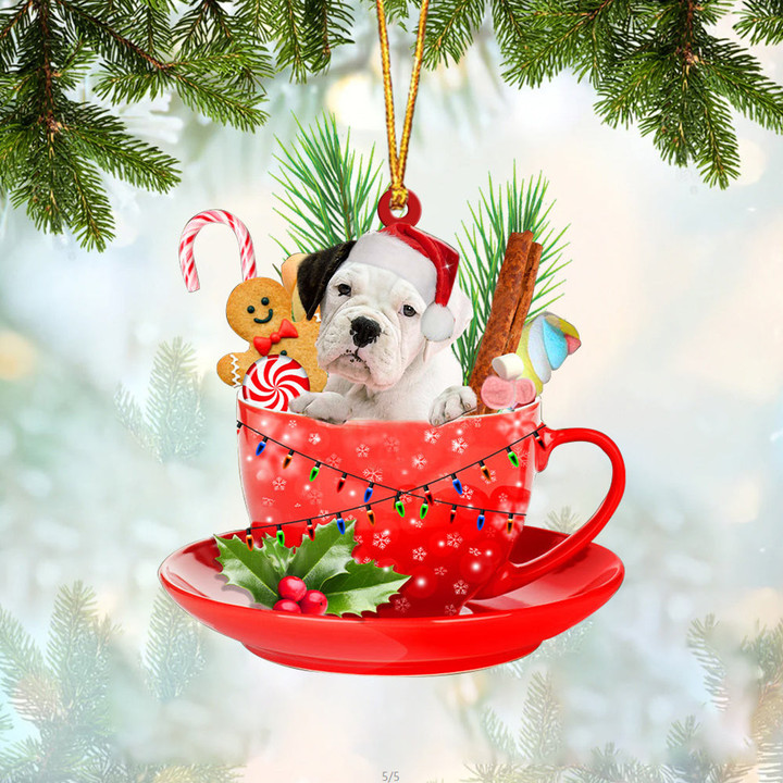 WHITE Boxer In Cup Merry Christmas Ornament