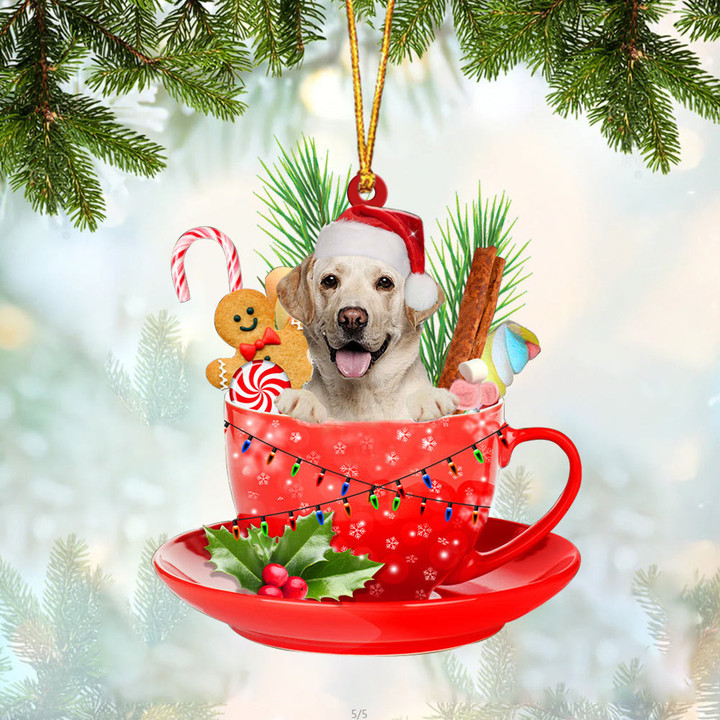 YELLOW Labrador In Cup Merry Christmas Ornament