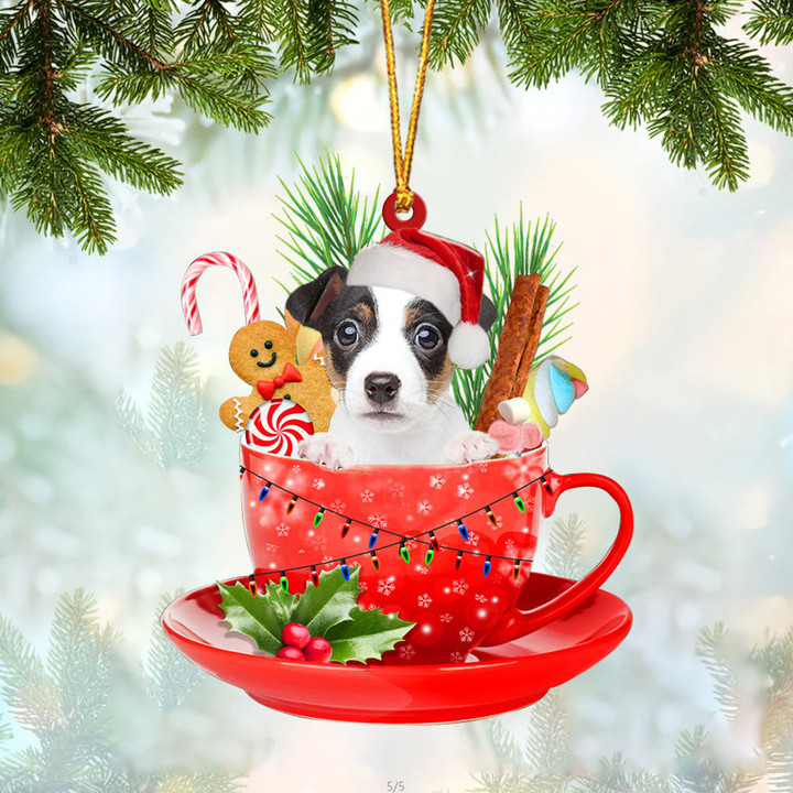 Jack Russell Terrier.In Cup Merry Christmas Ornament