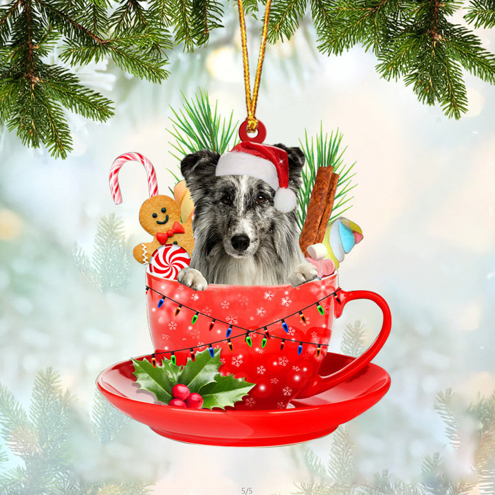 Shetland Sheepdog  In Cup Merry Christmas Ornament