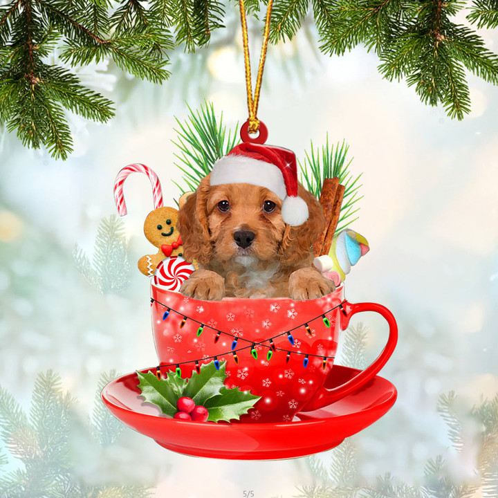 Cavapoo In Cup Merry Christmas Ornament