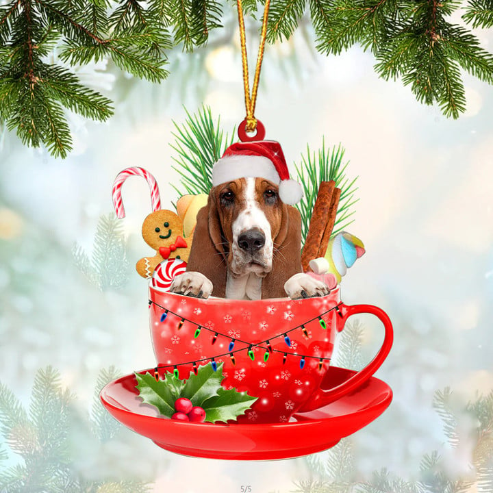 Basset Hound In Cup Merry Christmas Ornament