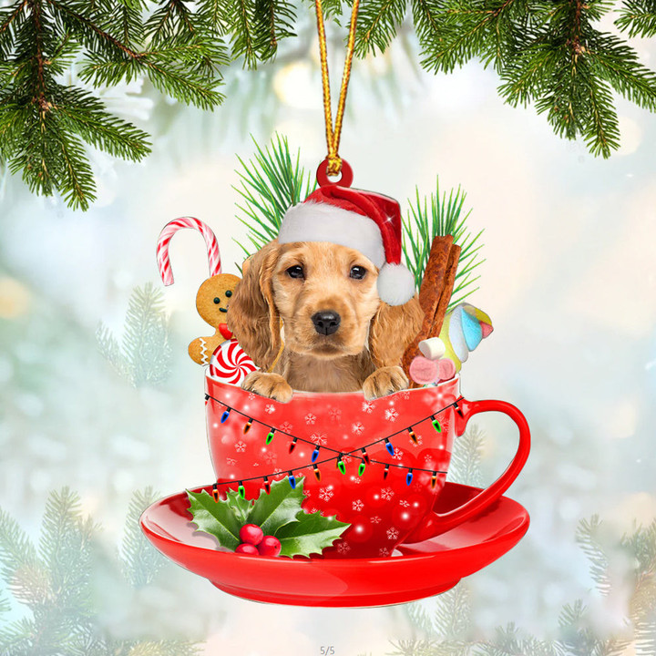 GOLDEN Cocker Spaniel In Cup Merry Christmas Ornament