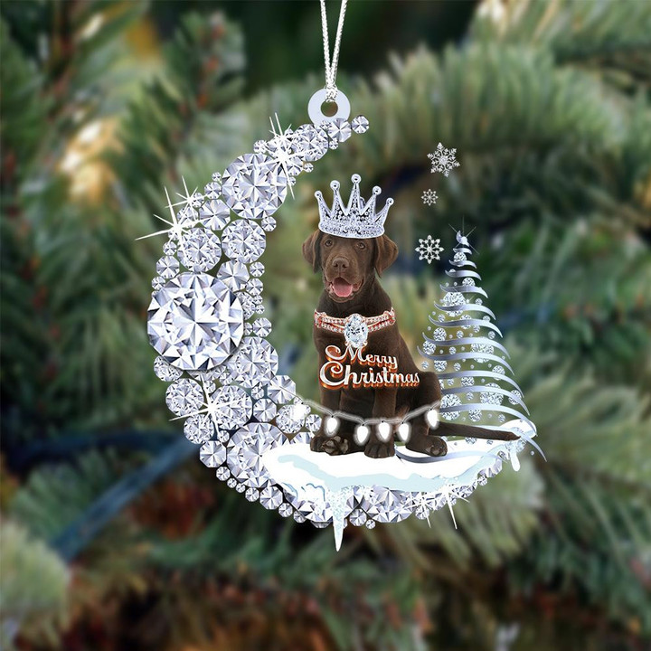 Chocolate Labrador Retriever Diamond Moon Merry Christmas Ornament