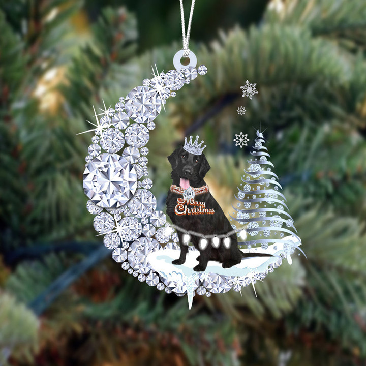 Flat Coat Retrievers Diamond Moon Merry Christmas Ornament