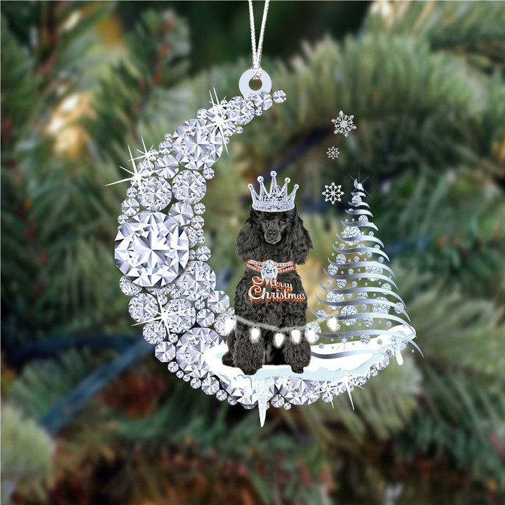 Poodle  (4) Diamond Moon Merry Christmas Ornament