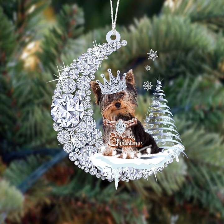 Yorkshire Terrier Diamond Moon Merry Christmas Ornament