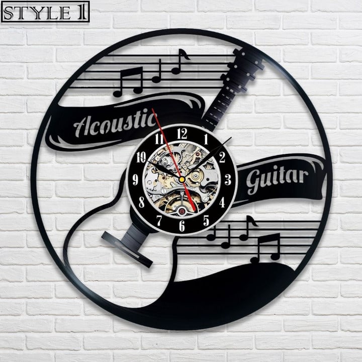 Acoustic Guitar Vinyl Record Clock