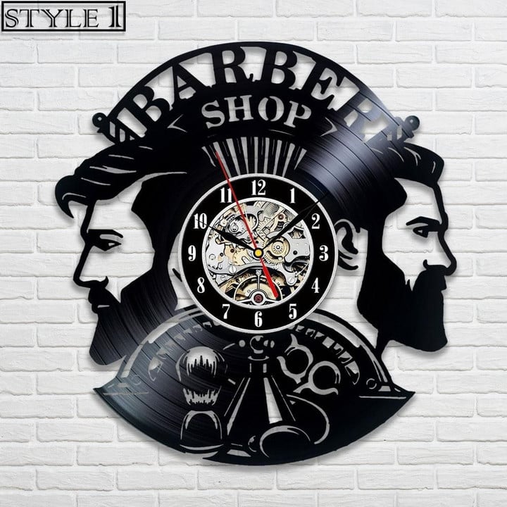 Barber Shop Vinyl Record Clock