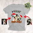 Santa Hat Personalized Colorful Painting Pet Portrait Christmas T-Shirt Gift For Xmas